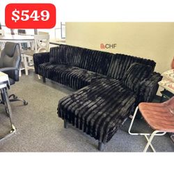 Black / Dark Gray Corduroy Fabric Upholstered Reversible Chaise L-Shape Sectional Click-Clack Convertible Sofa Bed with 2 Throw Pillows and USB Port