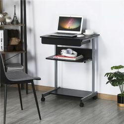 Laptop Computer Desk Cart with Drawers and Printer Shelf on Wheels, Black