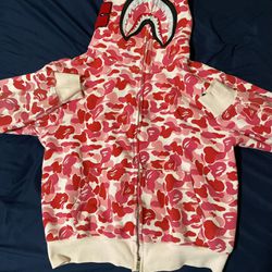 Bape Hoodie,pink Red And White,size Small!