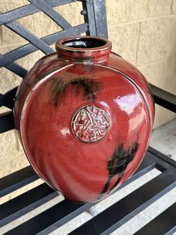Large Red Thick Ceramic Vase 