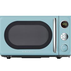 Galanz GLCMKA07BER-07 Retro Microwave Oven, LED Lighting, Pull Handle Design, Child Lock, Bebop Blue, 0.7 cu ft