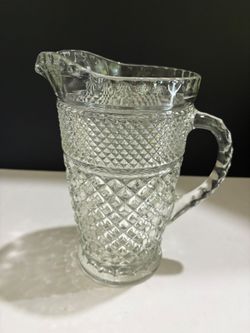 Vintage EAPG Clear Glass Water Pitcher Diamond Point Starburst Base Ice Lip Jug