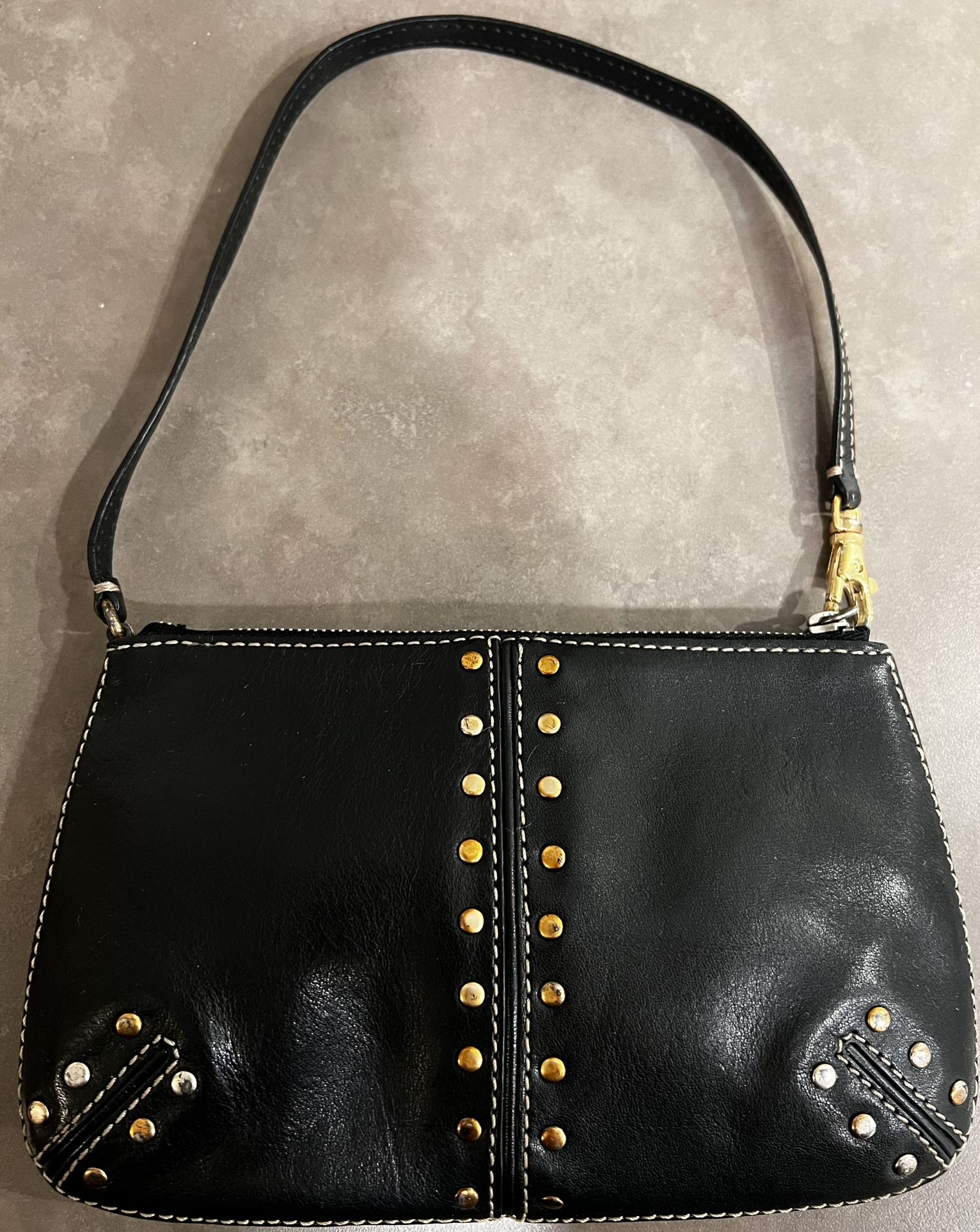 Michael Kors Y2K Black Leather Small Shoulder Bag Mini Wristlet Gold Hardware Zip Closure 