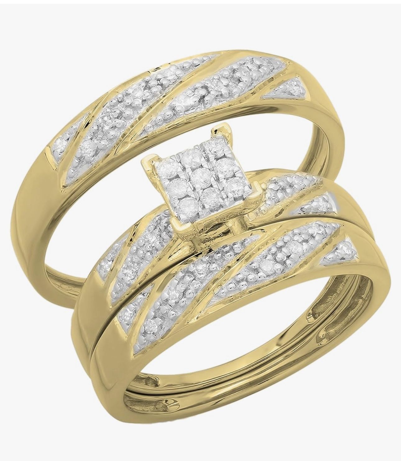 20k Yelow Gold Trío Bride Ring Set