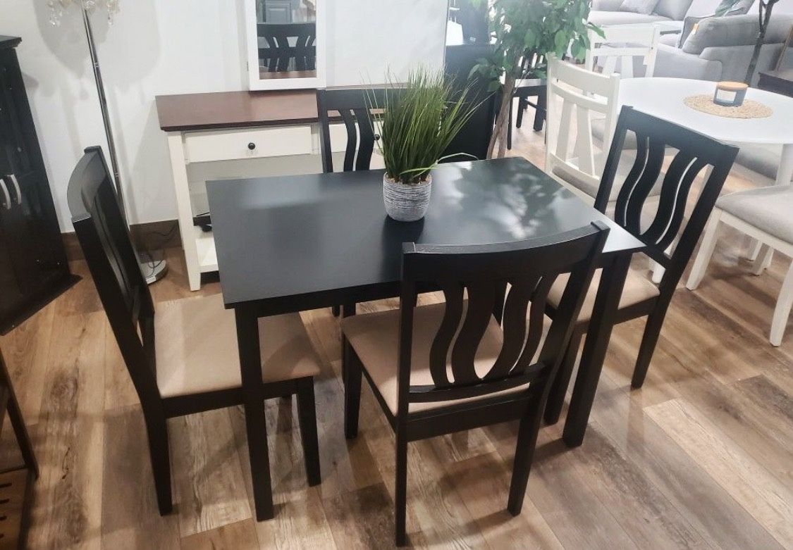 5 Piece Black And Beige Kitchen Or Dining Set