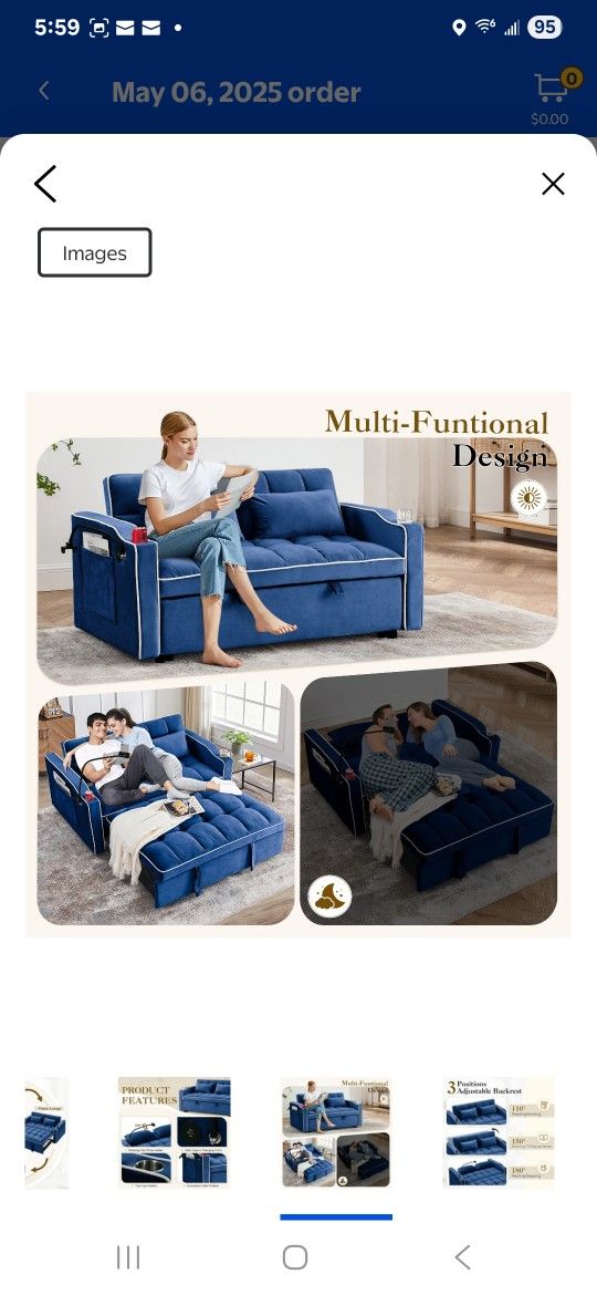 Dinosisco 3-in-1 Convertible Pull Out Sofa Bed, Loveseat Sleeper with Phone Stand, USB, B