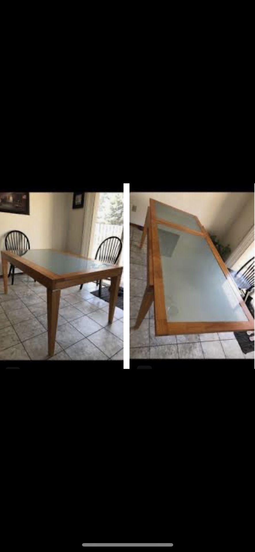 Beautiful pull out leaf glass top table