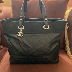Chanel Black Quilted Tote with Iconic CC Charm include COA