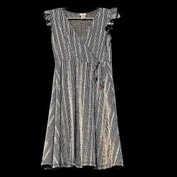 Black and Grey Striped V-Neck Dress