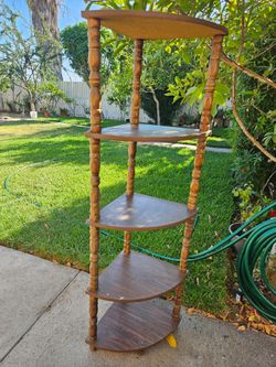 Vintage wood 5-tier corner etagere display stand