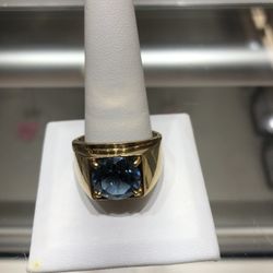 men's 14k yellow gold ring with blue birthstone 11.9 grams $949