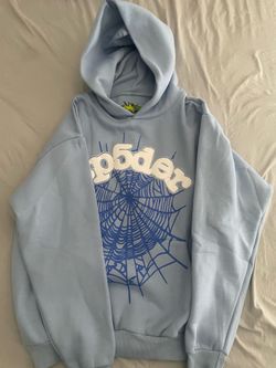 Sky blue rhinestone sp5der hoodie