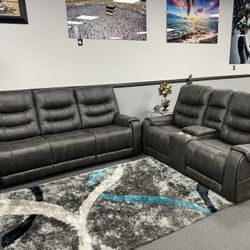 2PC Dark Gray Sofa & Loveseat 