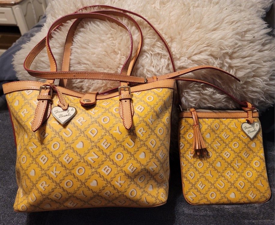 Lovely Dooney & Bourke Yellow Purse With Matching Crossbody Bag