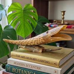 Hand-Carved Horn Fish Sculpture 13" - MCM Folk Art - Belgian Cadeaux Bergen