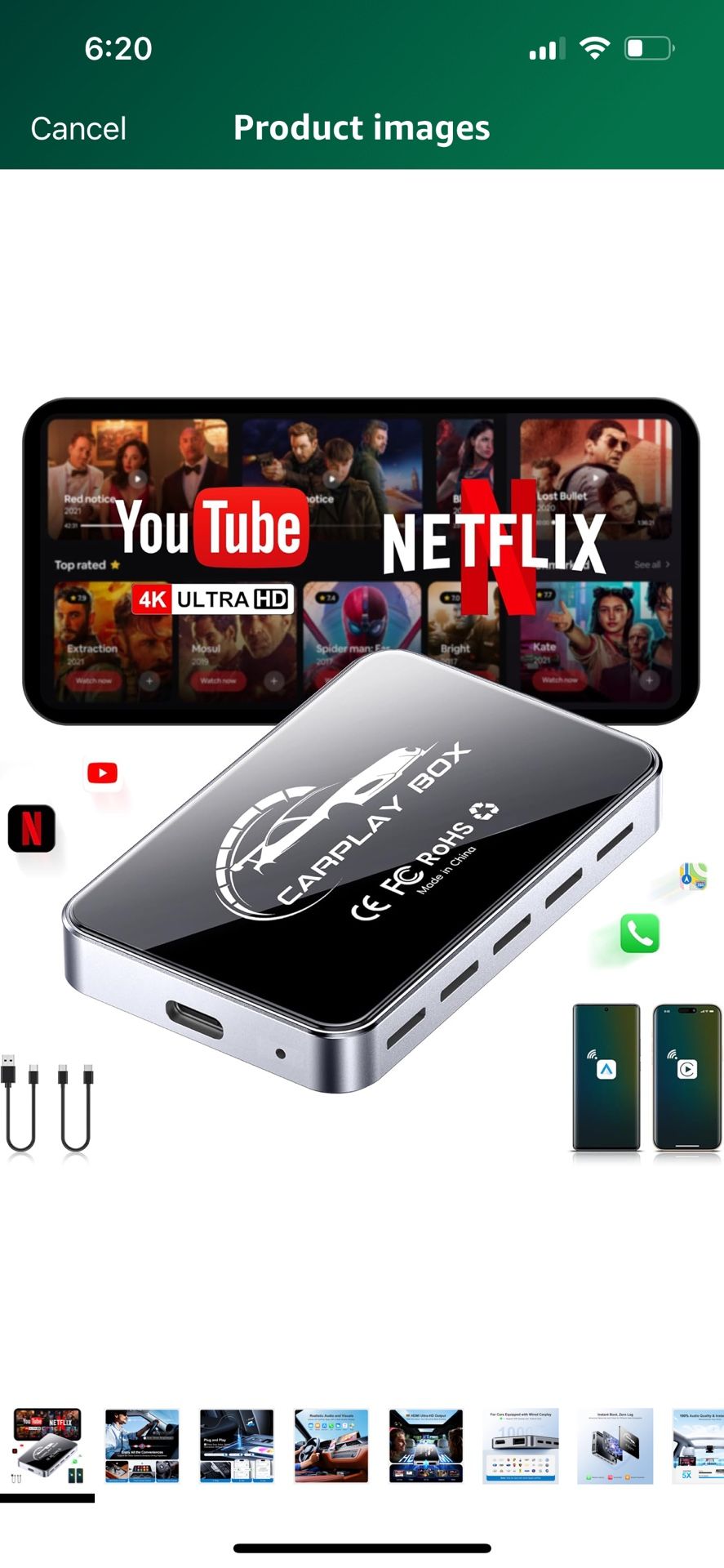 AI Box Wireless CarPlay & Auto Adapter - Plug & Play, Dual-Band WiFi, Bluetooth 5.0, 4K Video Support, Android 12.0 System, Compatible with Factory Ca