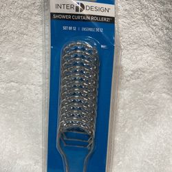 New INTER DESIGN SHOWER CURTAIN ROLLER - HOOKS,  Set Of 12