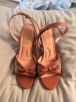 Brown Slingback Heeled Sandals with Bow Detail - size 8
