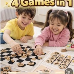 4-in-1 Family Board Game Set | Jumbo Checkers, Chess, Tic Tac Toe | Kids & Travel Game