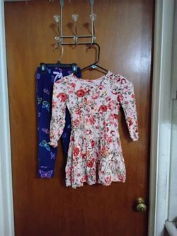 Girls Floral Dress and Butterfly Leggings Set. Size 5T. Both For