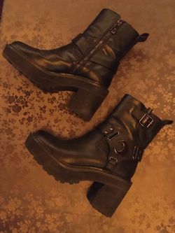 Platform High Heeled Crescent Moon Harness Boots