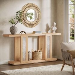 Turrella 71 in. Brown Rectangle Wood Console Table with Acrylic Legs, 2-Tier Entry Table Sofa Console for Hallway, Foyer