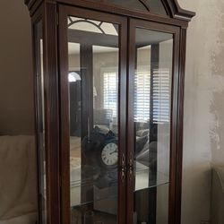 2 Door Wood And Glass shelf W/ Mirror 