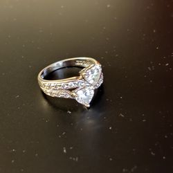 Two Stone Heart Ring Sterling Silver 3.3 Grams