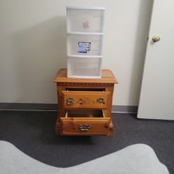 Night Stand & Plastic Container 