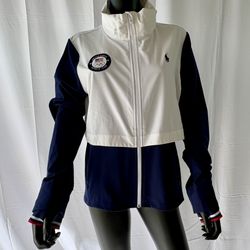 Team USA Jacket Womens Large White Navy Olympic Games Track Full Zip 2024
