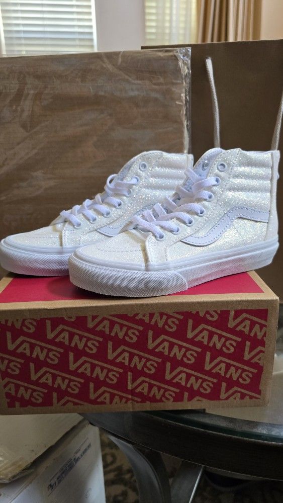Sk8-Hi Zip Vans Glitter White Size 13Y