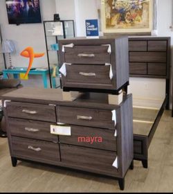 Brand New/ Gray Panel Bedroom Set, Bed, Dresser, Mirror, Night Stand// Mattress Sold Separately 