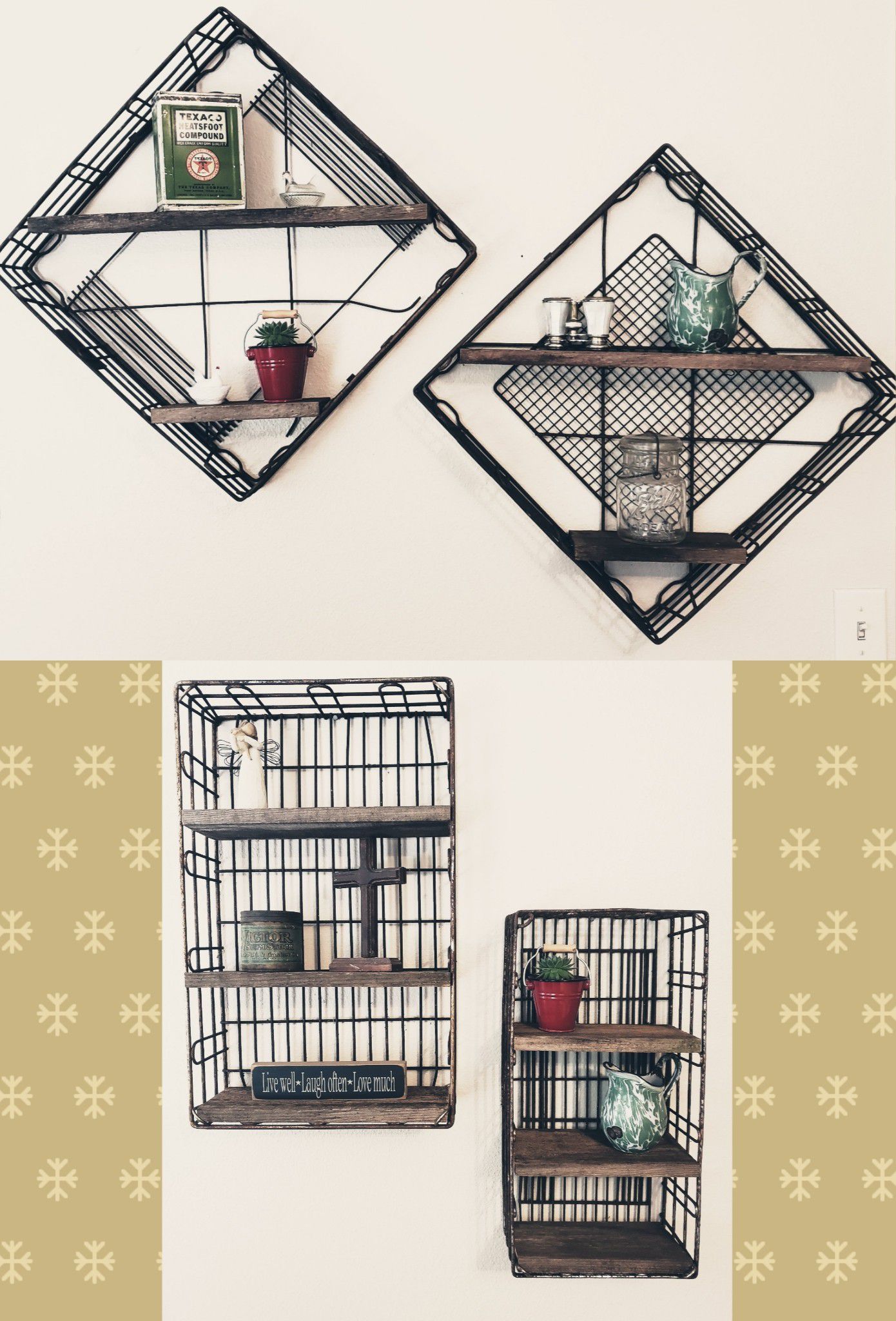 Custom Made Rusty Wire Basket & Barn Wood Shelves