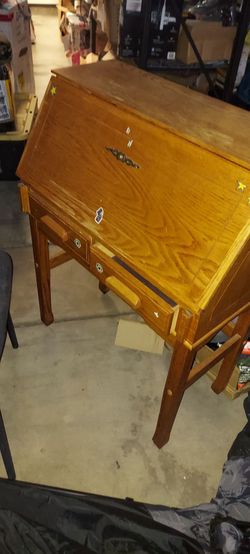 vintage oak drop-front secretary desk $125
