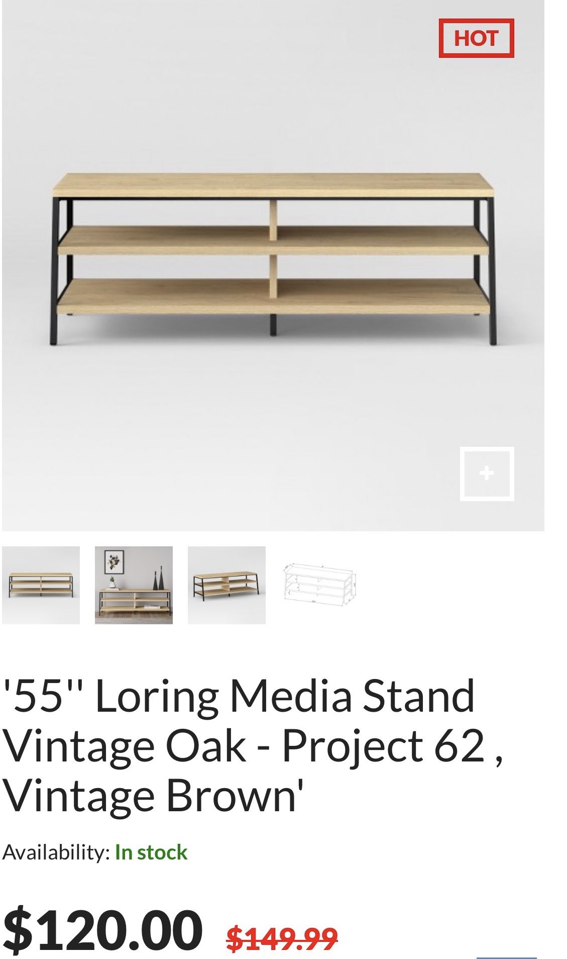 55" Loring Media Stand Vintage Oak - Project 62
