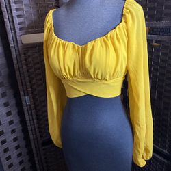Windsor Yellow Long Sleeve Crop Top