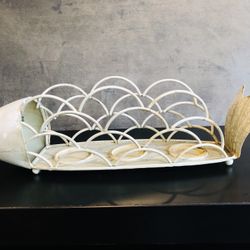 Rustic White Fish Design Candle Holder For 3