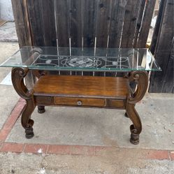 Antique Wood Glass Table