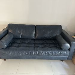 Leather Sofa, 72 Inch, Dark Blue, From Article