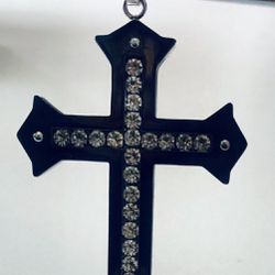 Stainless Steel Black Cross Pendant With Swarovski Crystals  New SHIPPING ONLY 