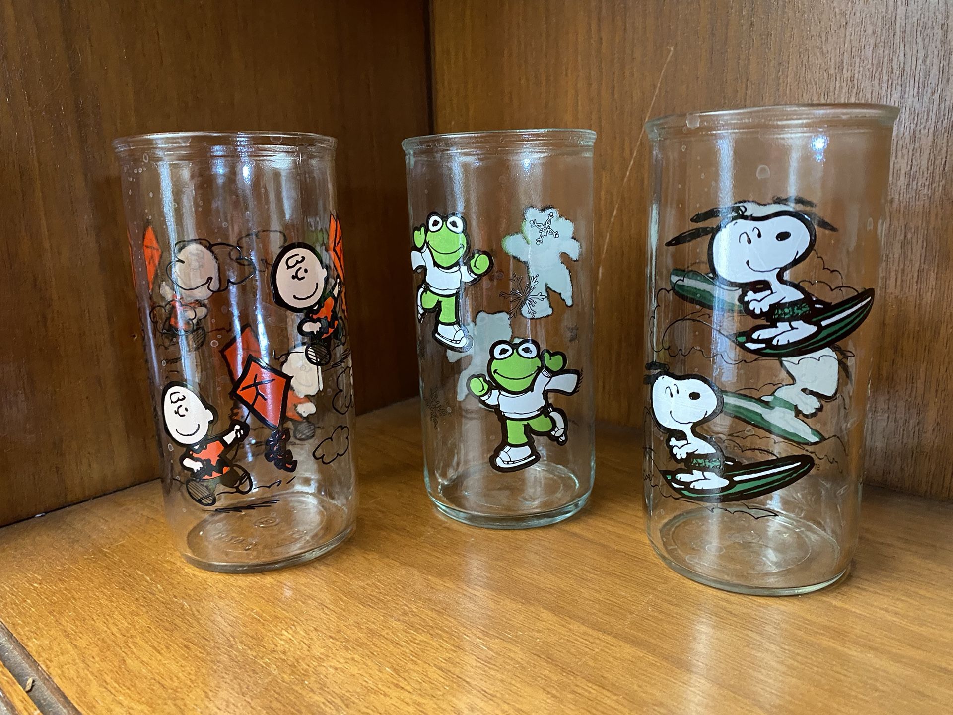 Vintage 1980s Jelly Jar Glasses, Set Of 3 Peanuts And Muppets
