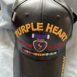 Leather Purple Heart Veteran Hat- New