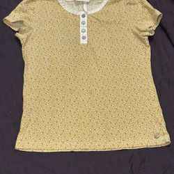 Matilda Jane 435 Girls Size 12 Yellow Floral Short Sleeve 1/4 Button Tee