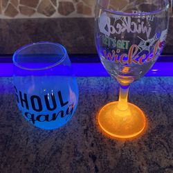 Halloween Wine And Whiskey Glow In The Dark Glasses