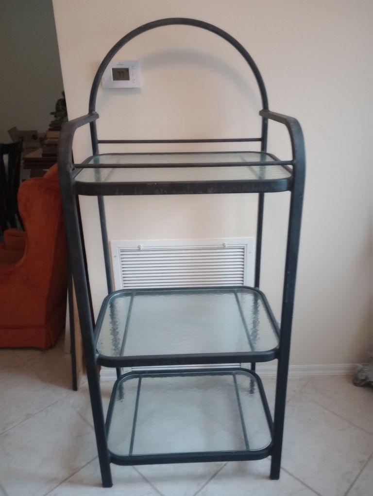 Black Metal And Glass Plant Stand Shelving Unit Shelves Indoor Outdoor Patio Lanai Garden Flowers