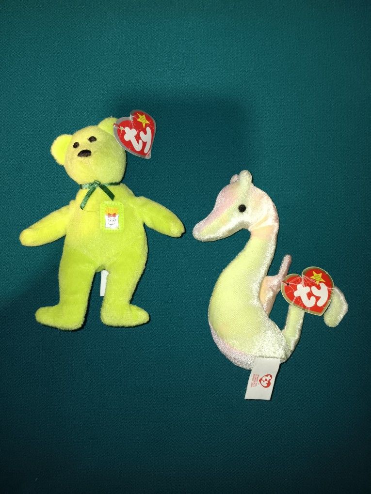 Beanie Babies McDonald's Fry The Bear 2004-Neon The Seahorse 1999