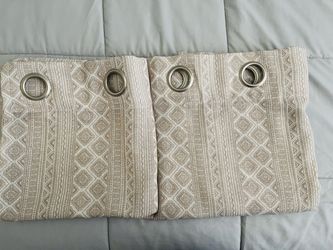 Beige & White Grommet Curtains 2 Panels Long