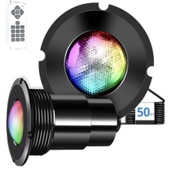 Foxlux - 1.5” RGBW Stainless Steel Pool Light with 50’ Cable & Remote -Matte Blk