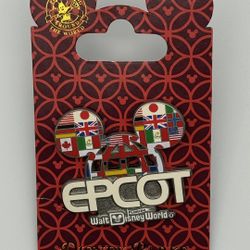 Disney WDW Epcot Mickey Head World Flags Lattice Pin NEW
