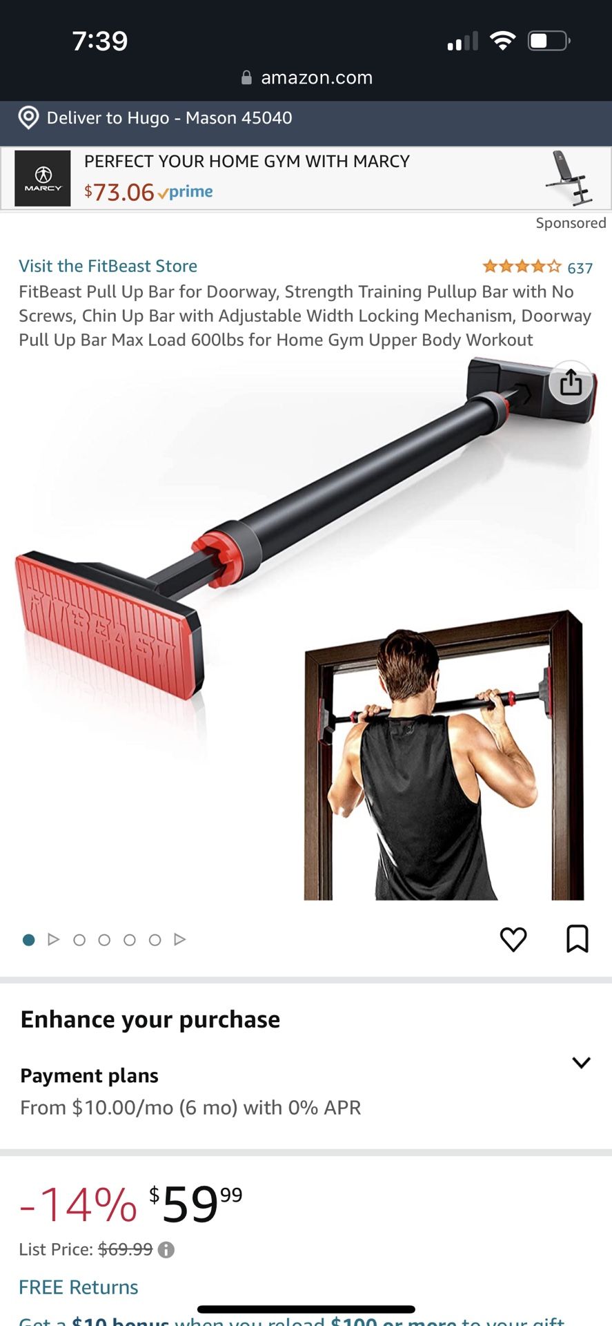 FitBeast Pull Up Bar for Doorway